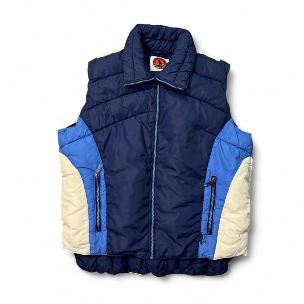 Vintage 70s Mountain Goat White Stag down feather puffer ski vest blue M mens